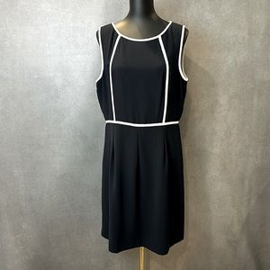 Sleeveless navy & white sheath dress - size 14